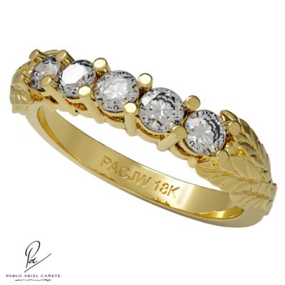 Anillo Quintillo de oro Amarillo 18k Coleccion Ficus con Brillantes 2.5mm www.pabloarielcanete.com