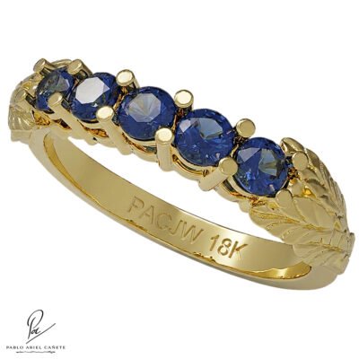 Anillo Quintillo En Oro Amarillo 18k Ficus Con Zafiros 2.5 mm www.pabloarielcanete.com