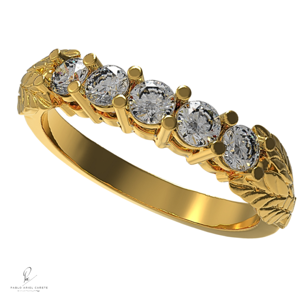 Anillo quintillo con hojas y brillantes de 2.5 mm en oro amarillo 18k Vista 2 pablo ariel cañete