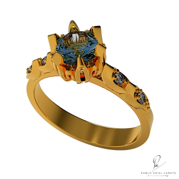 Anillo Margarita Oro Amarillo con topacio central y brillantes www.pabloarielcanete.com