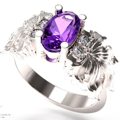 Anillo Hoja de parra con Citrinos y Brillantes Naturales www.pabloarielcanete.com