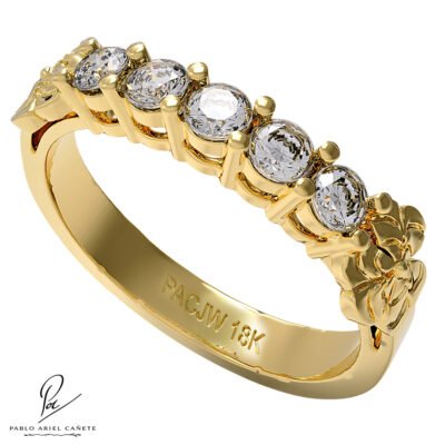 Anillo Quintillo Coleccion Hojas de Trebol Oro Amarillo 18k Brillantes 2.5 mm www.pabloarielcanete.com