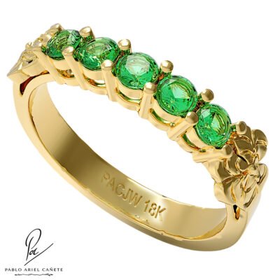 Anillo Quintillo Coleccion Hojas de Trebol Oro Amarillo 18k Esmeraldas 2.5 mm www.pabloarielcanete.com