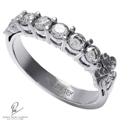 Anillo Quintillo Coleccion Hojas de Trebol Oro Blanco 18k Brillantes 2.5 mm www.pabloarielcanete.com
