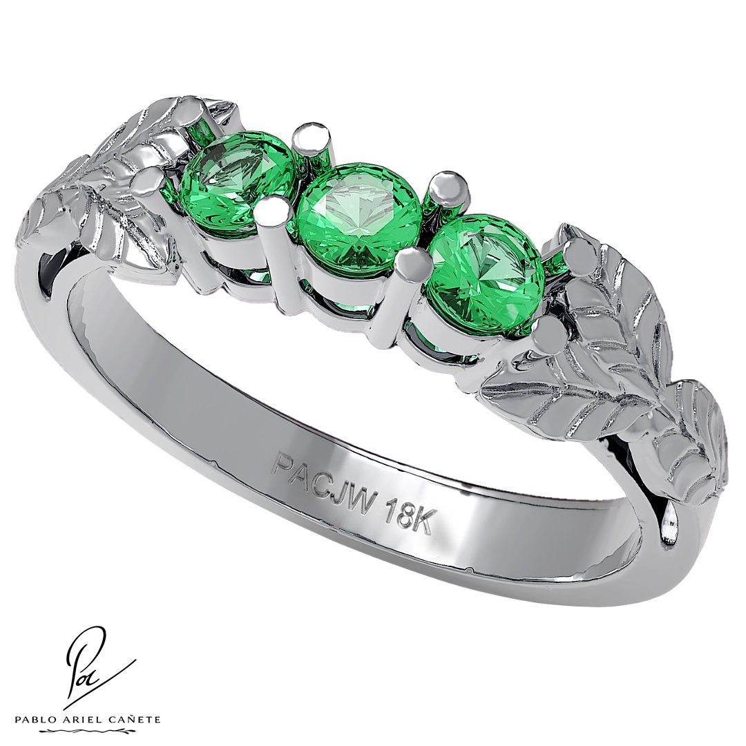 Anillo de Oro Blanco 18k Coleccion ficus con Esmeraldas www.pabloarielcanete.com