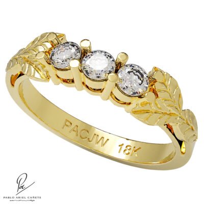 Anillo de Oro Tresillo Ficus Amarillo 18k con Brillantes www.pabloarielcanete.com