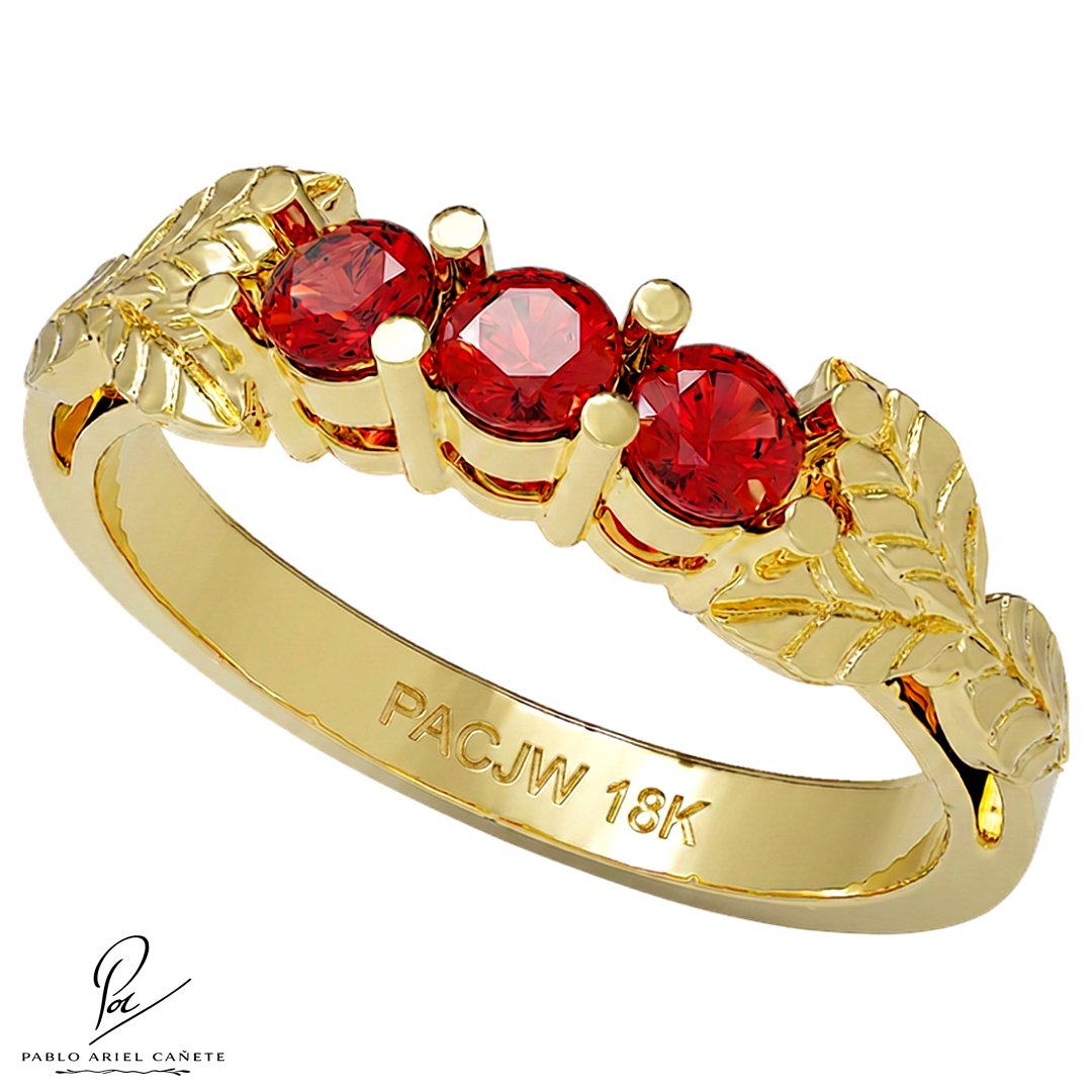 Anillo de Oro Tresillo Ficus Amarillo 18k con Rubies www.pabloarielcanete.com