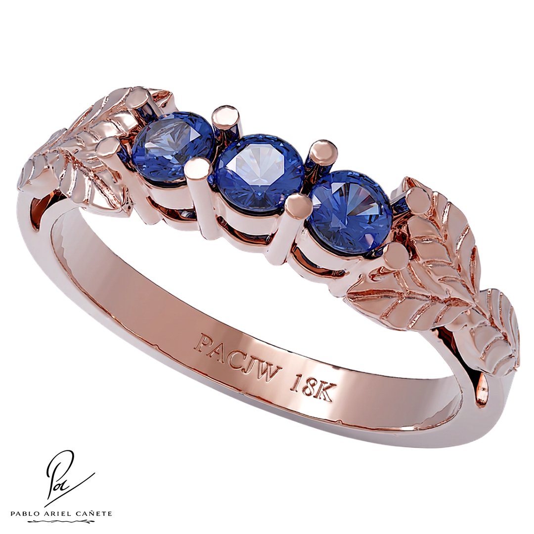 Anillo de Oro Tresillo Ficus Rojo 18k con Zafiro www.pabloarielcanete.com