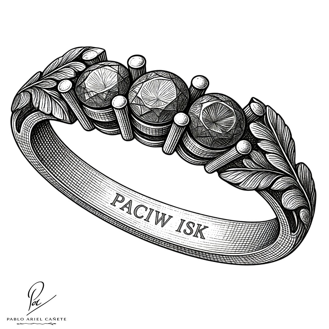Grabado y dibujo del anillo tresillo Coleccion Ficus www.pabloarielcanete.com