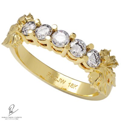 Anillo Quintillo Coleccion Hoja de Vid Oro Amarillo 18k Brillantes 2.5mm www.pabloarielcanete.com