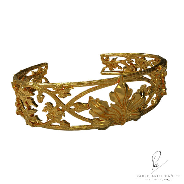 Esclava de Oro Amarillo 18k Hojas de Vid Maciza Apaisada www.pacartjewelry.art