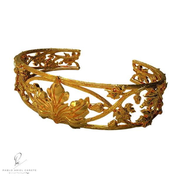 Esclava de Oro Amarillo 18k Hojas de Vid Maciza Apaisada vista numero 2 www.pacartjewelry.art