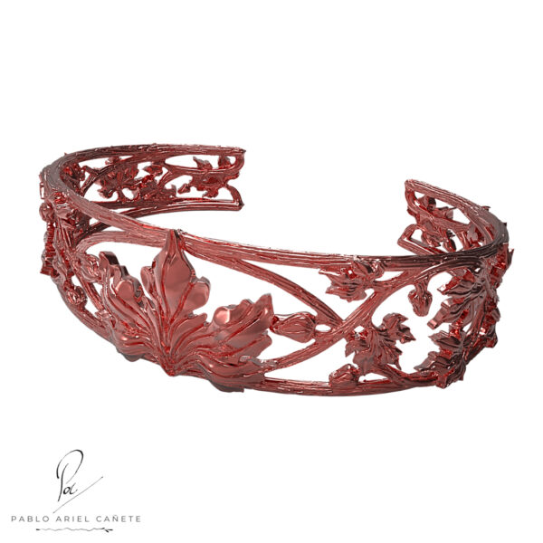 Esclava de Oro Rojo 18k Hojas de Vid Maciza Apaisada www.pacartjewelry.art