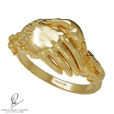 Anillo de Manos Entrelazadas Romanas en oro Amarillo 18k Con Hojas de Vid www.pabloarielcanete.com