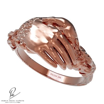 Anillo de Manos Entrelazadas Romanas en oro Rojo 18k Con Hojas de Vid www.pabloarielcanete.com