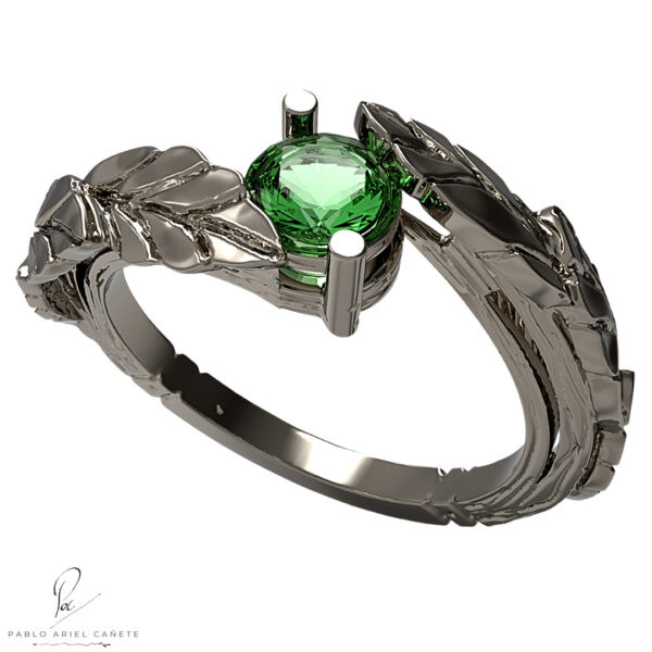 anillo de bodas en oro blancco 18k con brillante natural hojas de ficus solitario www.pabloarielcanete.com