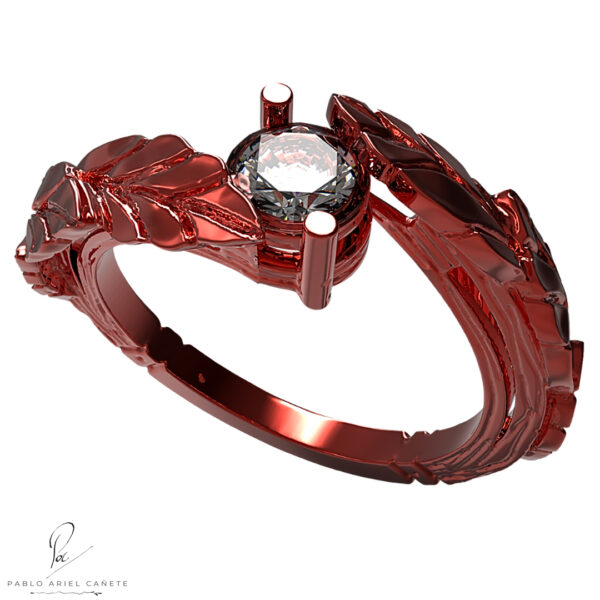anillo de bodas en oro rojo 18k con zafiro natural o brillante natural hojas de ficus solitariowww.pabloarielcanete.com
