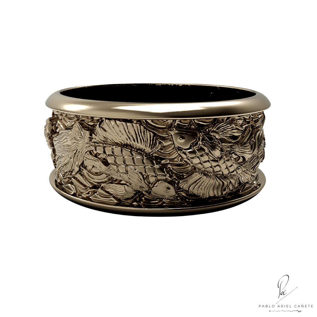 Alianza de Oro Blanco 18k pez Koi escultorica www.pabloarielcanete.com