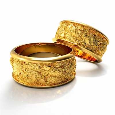 alianzas oro amarillo 18k con esculturas peces koi macizas www.pabloarielcanete.com