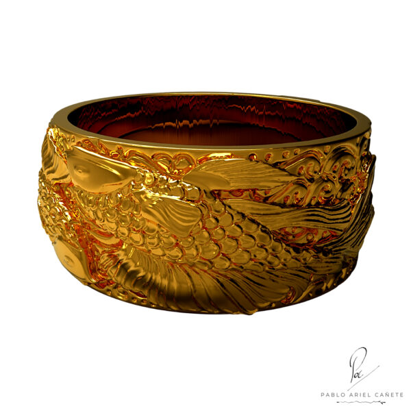 alianza sola pez koi en oro amarillo 18k www.pabloarielcanete.com