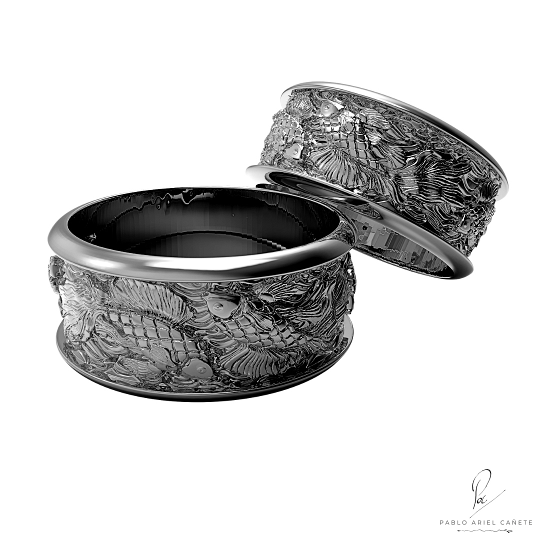 alianzas oro Blanco 18k con esculturas peces koi macizas www.pabloarielcanete.com alianzas oro Blanco 18k con esculturas peces koi macizas www.pabloarielcanete.com