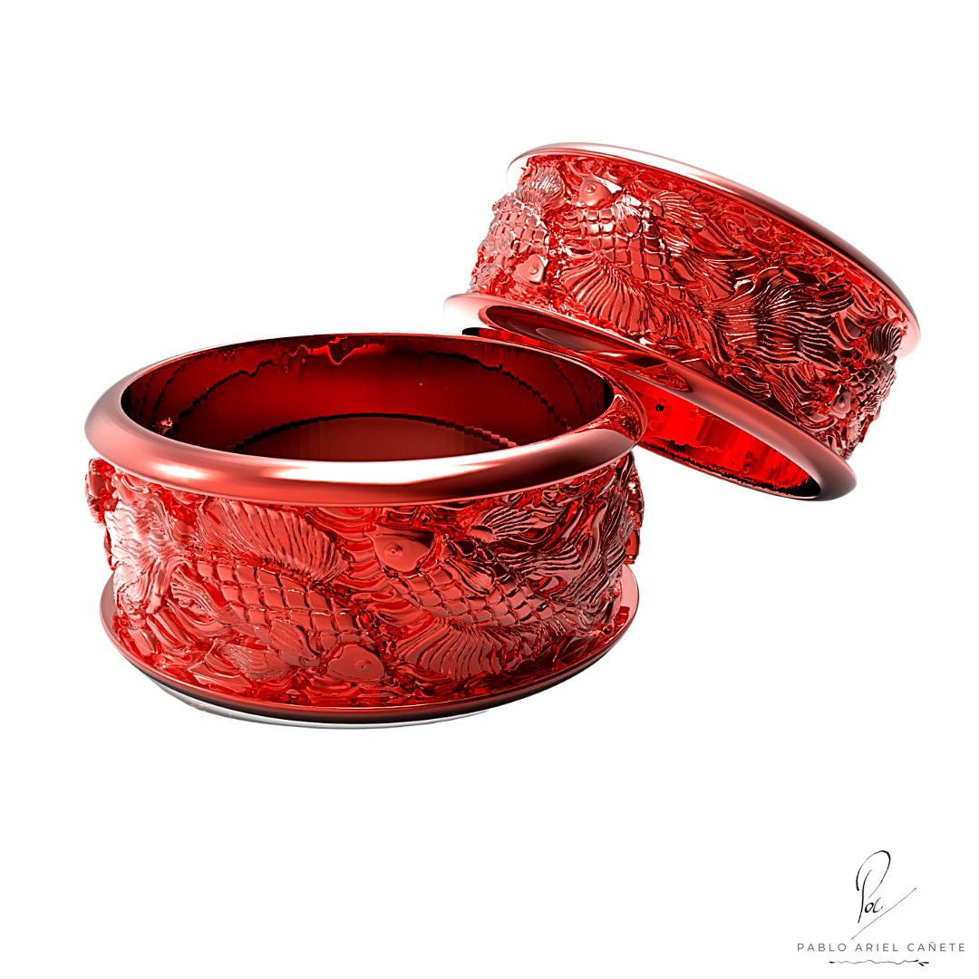 alianzas oro Rojo 18k con esculturas peces koi macizas www.pabloarielcanete.com alianzas oro Rojo 18k con esculturas peces koi macizas www.pabloarielcanete.com