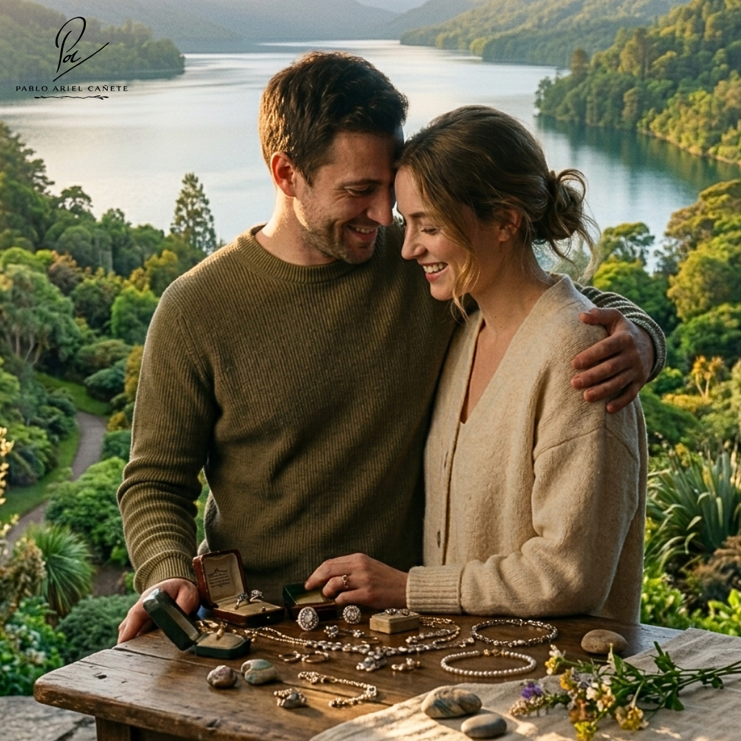 pareja de enamorados mirando sus colecciones natural con firma