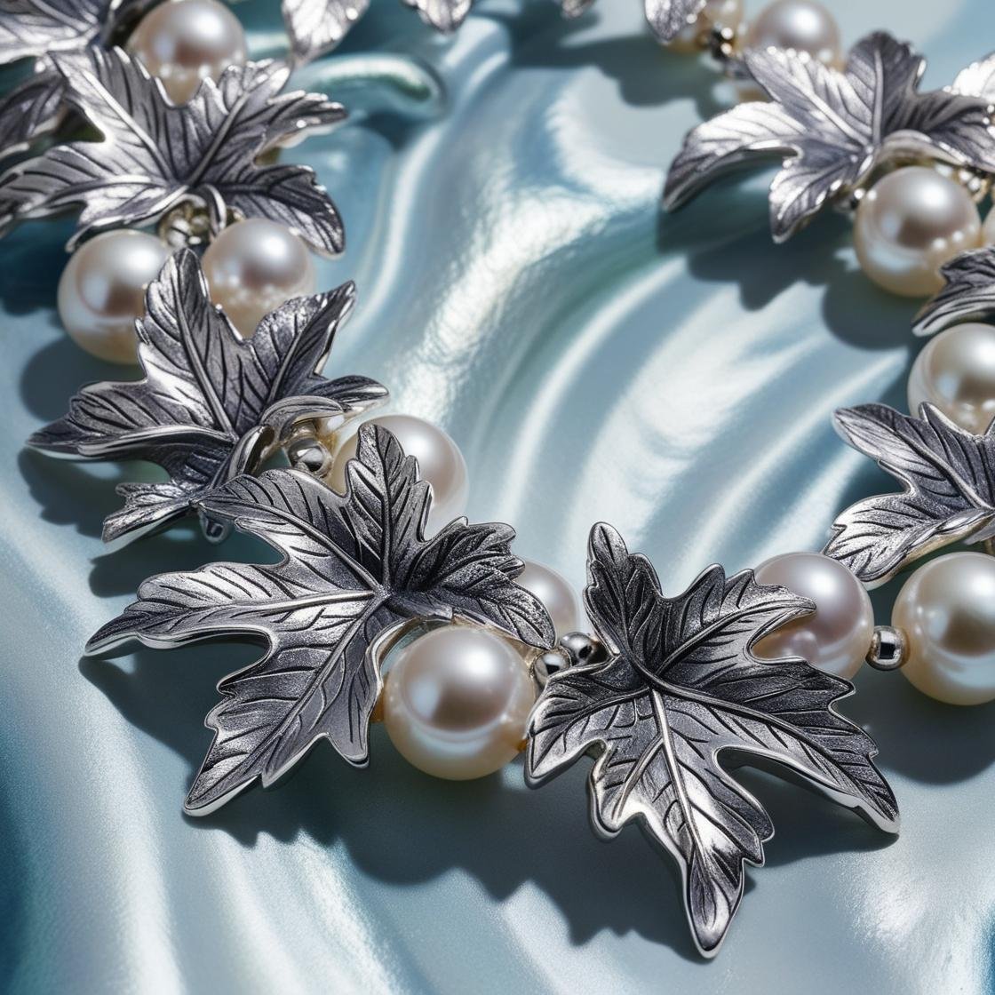 Collar de Hojas de parra con perlas de rio