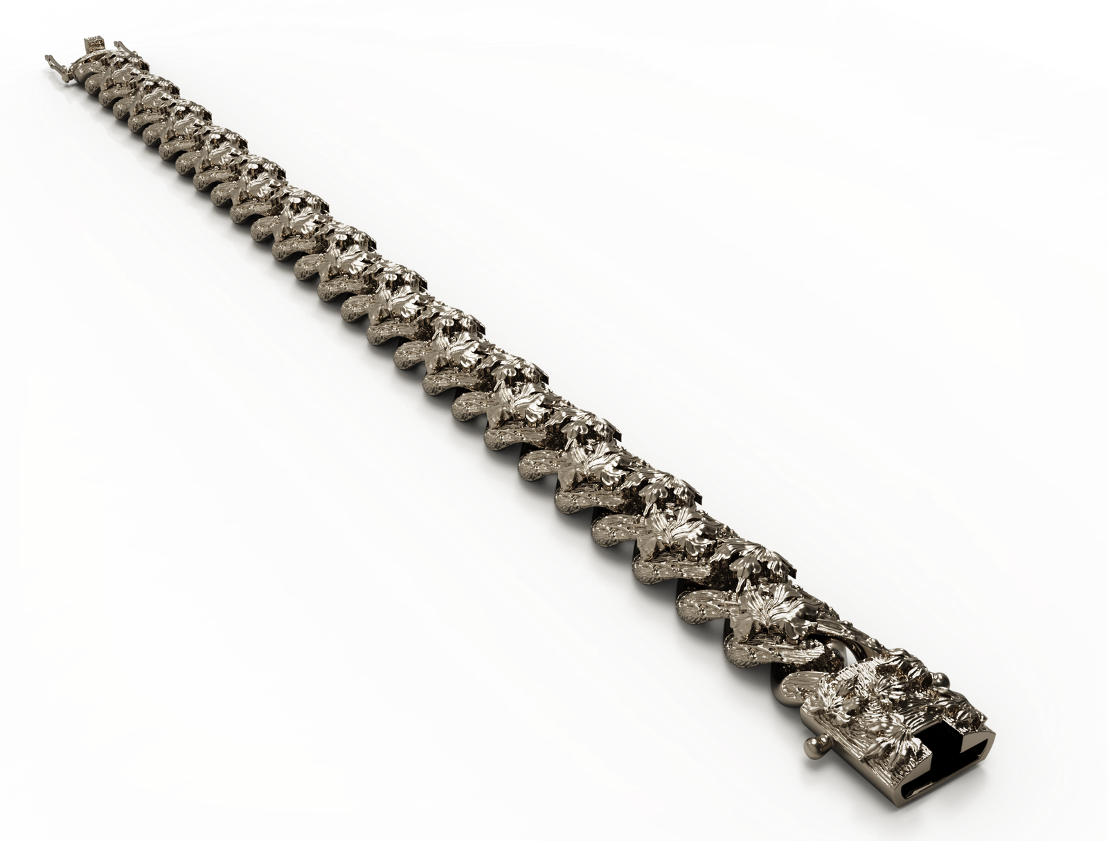 pulsera de eslabones grumette articulada con hojas de parra y pimpollos en oro blanco 18k wwwpabloarielcanetecom.130