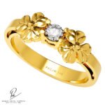 Anillo Botánico Solitario Coleccion Hojas de Trébol en Oro Amarillo 18k con Brillante de 2.5 mm www.pabloarielcanete.com