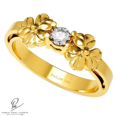 Anillo Botánico Solitario Coleccion Hojas de Trébol en Oro Amarillo 18k con Brillante de 2.5 mm www.pabloarielcanete.com
