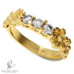 Anillo Botánico Tresillo Coleccion Hojas de Trébol Oro Amarillo 18k Brillantes 2.5mm www.pabloarielcanete.com