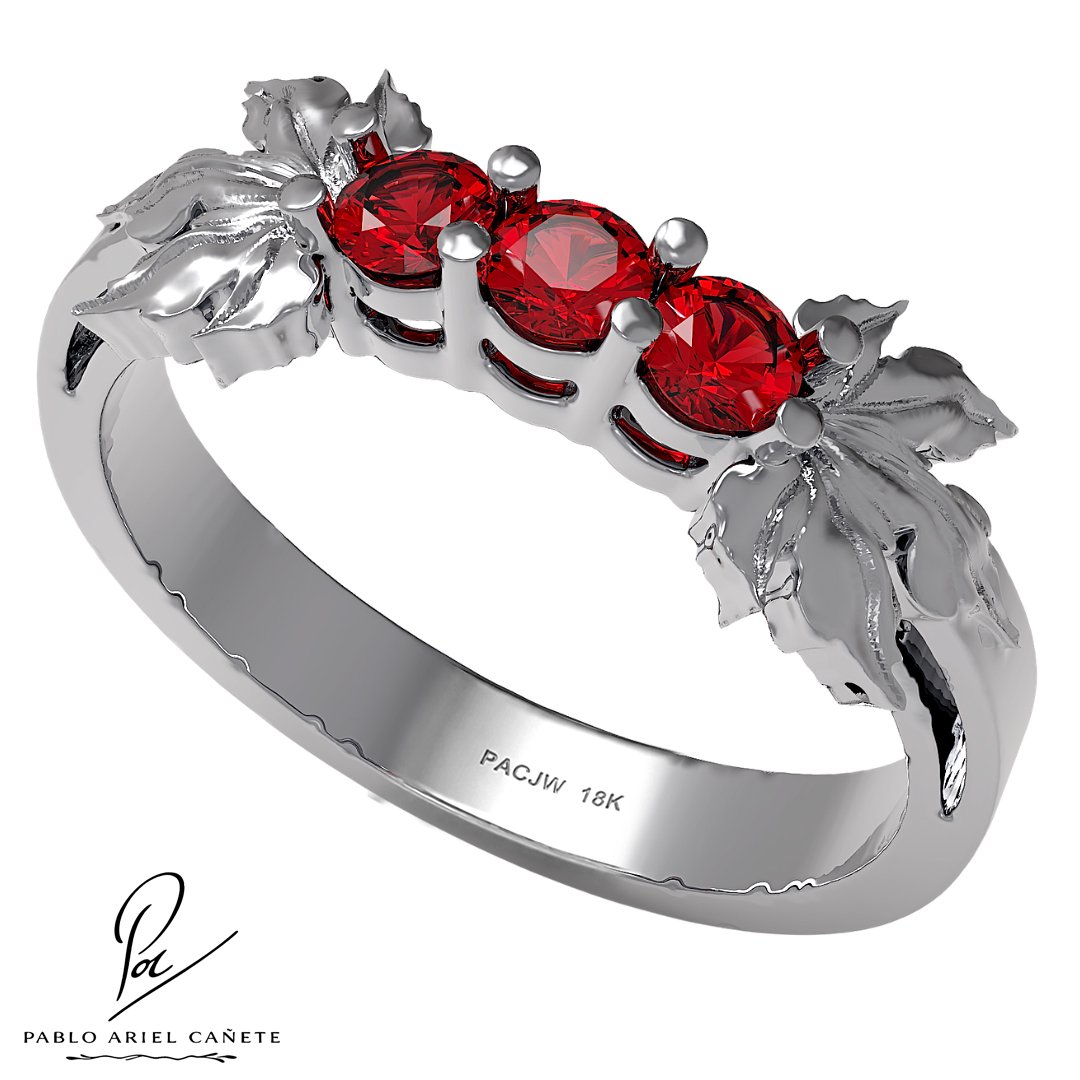 Anillo Compromiso en Oro Blanco 18k con Rubies 2.5mm colección Hojas de Vid www.pabloarielcanete.com