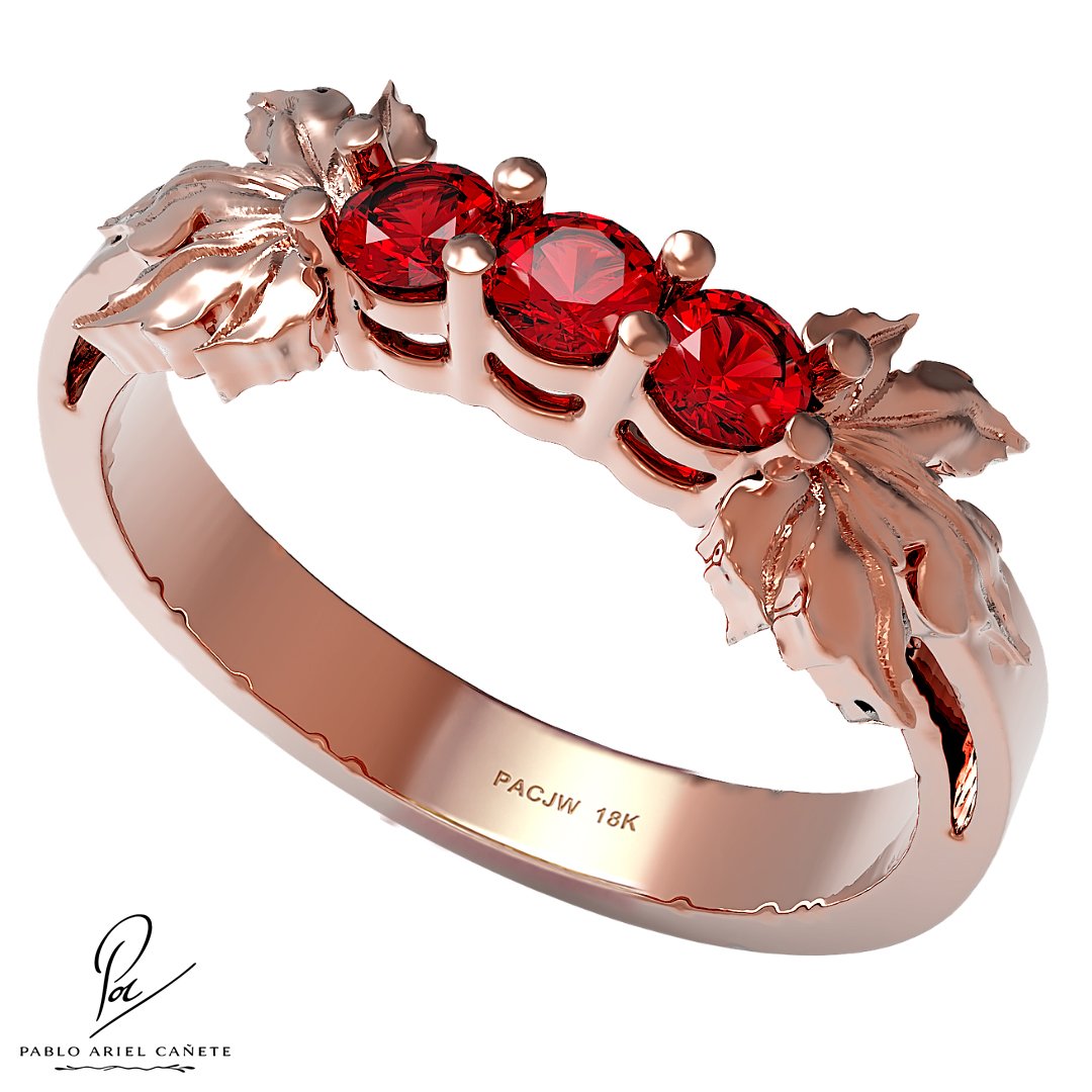 Anillo de Compromiso Quintillo Hojas de parra con 5 amatistas de 2.5 mm Oro Rojo18k www.pabloarielcanete.com Anillo Compromiso en Oro Rojo 18k con Rubíes 2.5mm colección Hojas de Vid www.pabloarielcanete.com