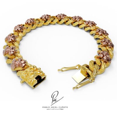 Pulsera de Oro 18k Coleccion Hojas de Parra en Oro Amarillo 18k con detalles de Hojas en Rojo 18k Completa www.pabloarielcanete.com